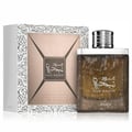 Afnan Supremacy Noir by Afnan 100ml EDP Men — Black perfume bottle and matching box with embossed leaf design on white