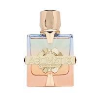 French Avenue Aromatix Teas Me by French Avenue — Clear glass perfume bottle with gold accents and a gradient of blue to peach liquid, featuring the brand name 'AROMATIX' and 'FRENCH AVENUE' on a gold band.