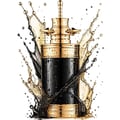 French Avenue Axis by French Avenue 100ml — Black and gold perfume bottle with liquid splashes and droplets | French Avenue Axis by French Avenue 100ml — Botol minyak wangi hitam dan emas dengan percikan cecair dan titisan