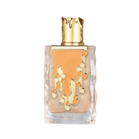 Maison Alhambra Sugar Me Carrot Cake by Maison Alhambra 100ml EDP — Clear glass perfume bottle with a gold cap and orange dripping design on the front.