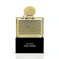 Rave Pure Desire Gold by Rave 100ml EDP — A gold-accented perfume bottle with a black base, featuring a textured gold cap and a grid pattern on the front.