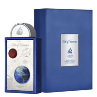 Lattafa Pride Art of Universe by Lattafa Pride 100ml EDP — Blue perfume bottle with celestial designs and a matching blue presentation box, featuring the 'Art of Universe' text and brand logo.
