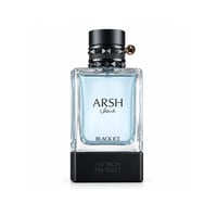 French Avenue Arsh Black Ice — Clear glass perfume bottle with light blue liquid, black studded cap, and black base with "FRENCH AVENUE" embossed.