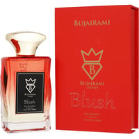 Bujairami Blush Eau de Parfum 100ml — Red box and glass perfume bottle with gold cap and black label featuring a crown and 'B' logo
