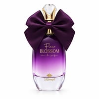 TADangel Fleur Blossom by TADAngel 100ml EDP Wanita — Botol kaca gradien ungu dengan reben satin ungu gelap besar dan penutup kristal, perincian emas, latar belakang putih