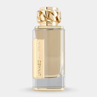 Afnan Lynked Forever by Afnan 100ml Eau De Parfum — A clear glass perfume bottle with a gold chain-link cap and a gold label reading 'LYNKED by AFNAN'