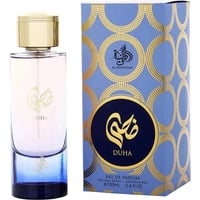 Al Wataniah Duha By Al Wataniah 100ml Her Arab Luxury — Tall glass perfume bottle with gold cap and blue gradient base next
