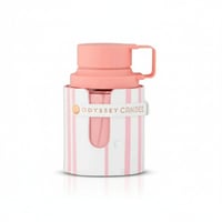 Armaf Odyssey Candee Special Edition — Pink and white striped bottle with a pink cap and handle, on a white background.