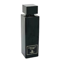 Grandeur Instinct Noir by Grandeur 100ml For Men — Tall, glossy black rectangular perfume bottle with a square black cap, featuring a gold label with white text reading 'INSTINCT NOIR' and 'EAU DE PARFUM'.