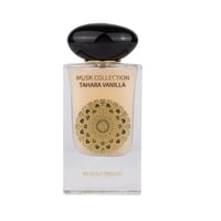 Gulf Orchid Musk Tahara Vanilla 60ml Gulf Orchid Woman — Clear glass perfume bottle with a black, rounded cap and a gold mandala design on the front label.