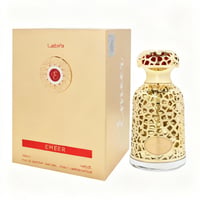 Lattafa Emeer By Lattafa Woody Scent 100ml — Gold patterned bottle and matching box with red accents and text