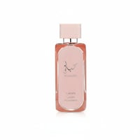 Lattafa Hayaati Florence by Lattafa 100ml EDP Women — A tall, rectangular glass perfume bottle with pink liquid, a light pink square cap, and a label with Arabic script and 'HAYAATI' in silver.