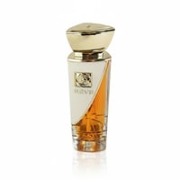 Lattafa Reve Rose VURV By Lattafa 100ml EDP — A tall, elegant perfume bottle with a white and gold design, featuring a rose emblem and amber-colored liquid.