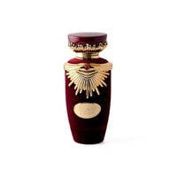 Lattafa Sakeena by Lattafa 100ml EDP Women — A luxurious maroon velvet perfume bottle with gold accents and a red jewel.