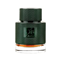 Lattafa Qaaed Al Shabaab by Lattafa 100ml for Men — Dark green textured bottle with gold Arabic calligraphy and amber liquid visible through the glass base.