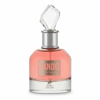 Maison Alhambra Candid by Maison Alhambra 100 ml for Women — Pink perfume in a clear glass bottle with a silver collar and a faceted crystal cap. The label is rose gold with 'CANDID' and 'EAU DE PARFUM' text, and a deer silhouette.