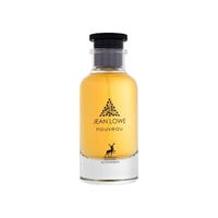 Maison Alhambra Jean Lowe Nouveau — A clear glass perfume bottle with yellow liquid, black cap, and a label featuring a deer silhouette and text.