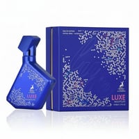 Maison Alhambra Luxe Nightlife Unisex 100 ml — Blue perfume bottle with white dotted pattern and gold deer logo, next to its matching blue box with similar pattern and text.