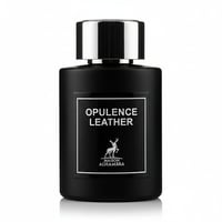 Maison Alhambra Opulence Leather — Black perfume bottle with a silver cap and a black label featuring a deer logo and "OPULENCE LEATHER" text.