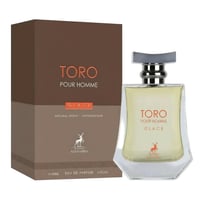 Maison Alhambra Toro Pour Homme Glace — Brown box and clear glass bottle of men's fragrance, featuring deer logo and text 'TORO POUR HOMME GLACE'
