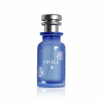Osma Osma O Tobacco & Pear 150ml EDP — A blue glass perfume bottle with a silver cap, featuring white rose engravings and the brand name 'OSMA' with a circular accent.