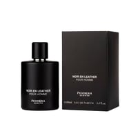 Pendora Noir En Leather by Pendora Scents 100 ml — Black perfume bottle and matching black box with gold text, displayed side-by-side on a white background.