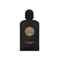 Paris Corner Black Optra by Paris Corner Pendora Scents – Black textured bottle with a gold circular label featuring 'BLACK OPTRA' and 'PENDORA SCENTS' text below, topped with a black cap.