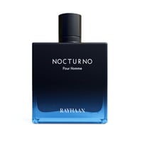 Rayhaan Nocturno by Rayhaan – Men's Eau de Parfum bottle with a dark blue gradient glass, black cap, and white text.