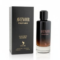 Volare Avenoir Profumo — Black perfume box and dark glass bottle with gold accents, featuring the brand name and scent details.