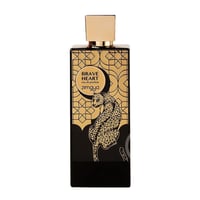 Zimaya Brave Heart Eau de Parfum — Black bottle with gold geometric pattern and a leopard illustration, gold cap.