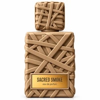 French Avenue Sacred Smoke by French Avenue 100ml EDP Unisex — Botol minyak wangi berwarna tan dengan luaran bertekstur anyaman dan label emas bertulis 'SACRED SMOKE eau de parfum'