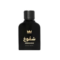 Gulf Orchid Shumookh Parfum 100ml — Botol minyak wangi hitam legam dengan penutup hitam, logo mahkota emas dan tulisan emas 'Shumookh' serta 'SHUMOOKH BY GULF ORCHID'