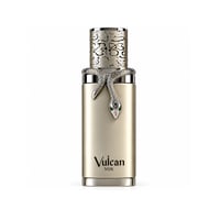 French Avenue Vulcan Vox 100ml EDP Unisex — Botol emas dengan ular perak melilit leher, mata permata hijau, dan penutup bercorak.