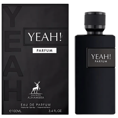 Maison Alhambra Yeah! Parfum Man — Black perfume box and bottle with "YEAH! PARFUM" text and deer logo.