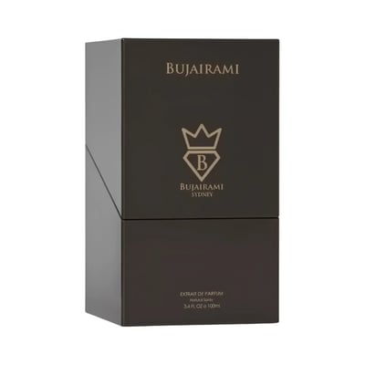 Bujairami Boss Life by Bujairami 100ml Extrait de Parfum — A dark, square perfume box with gold lettering and a crown logo with a 'B' inside.