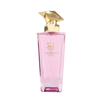Bujairami Only Ever by Bujairami 100ml EDP — Pink glass perfume bottle with a faceted gold cap, featuring a crown logo and text 'En Bujairami Oud Only Ever' and 'Emirates Oud' at the base.