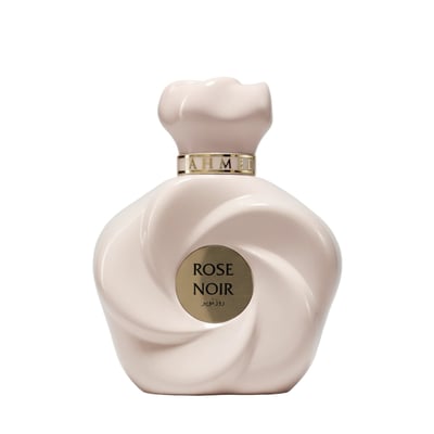 Ahmed Al Maghribi Rose Noir by Ahmed Al Maghribi EDP Women — A pale pink, sculpted perfume bottle with a floral-shaped cap