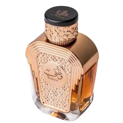 Al Wataniah Watani 100ml EDP – Al Wataniah Perfume for Women, a gold-accented glass bottle with amber liquid, featuring
