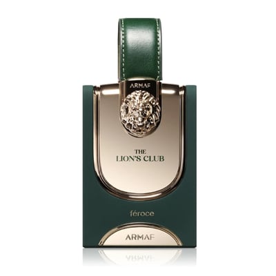 Armaf Feroce by Armaf 100ml EDP Women — Green bottle with gold accents, featuring a lion emblem and a green leather strap.