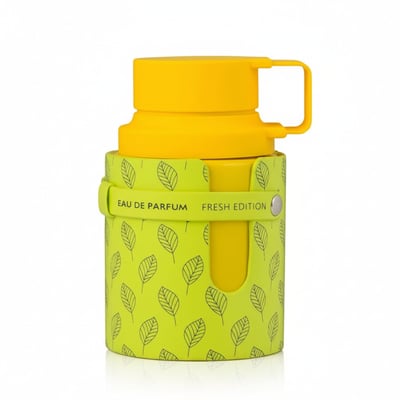 Armaf Armaf Odyssey Limoni Fresh 100ml EDP Men — Yellow cap and handle on a lime green bottle with a leaf pattern and "EAU