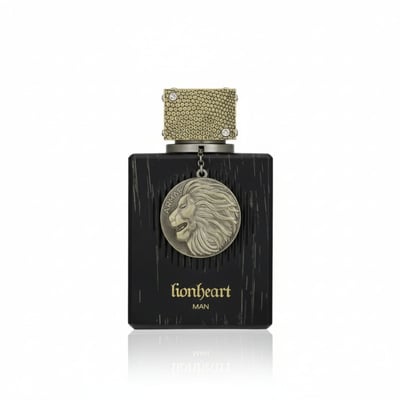 Armaf Club De Nuit Lionheart by Armaf 100ml EDP Men — Black bottle with a lion emblem and gold cap, isolated on white
