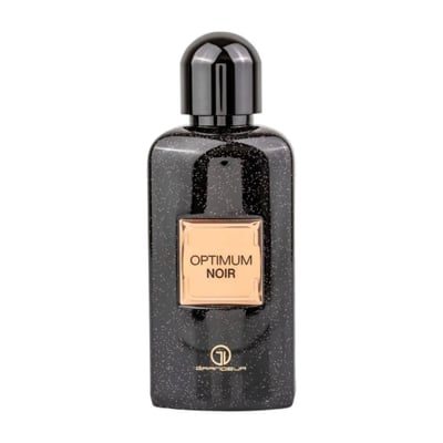 Grandeur Optimum Noir by Grandeur – Black speckled bottle with gold label and cap, white background