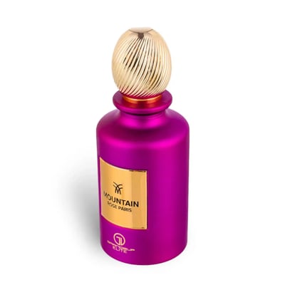Grandeur Mountain Rose Paris 100ml EDP Grandeur Elite for Her — A vibrant magenta perfume bottle with a textured gold cap, featuring a gold label with black text.