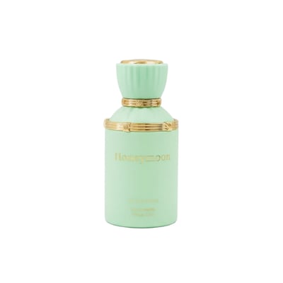 Gulf Orchid Honeymoon by Gulf Orchid Unisex 100ml — A pale green perfume bottle with gold accents and a fluted cap, set against a white background.