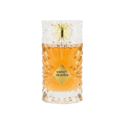 Gulf Orchid Sweet Heaven by Gulf Orchid 100ml EDP Unisex — Amber liquid in a clear, fluted glass bottle with a faceted crystal cap and a gold diamond-shaped label reading 'SWEET HEAVEN'.
