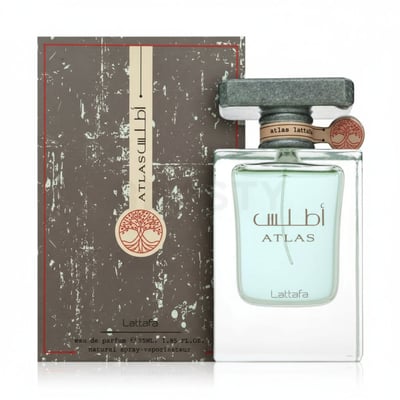Lattafa Atlas by Lattafa EDP 55 ml Men — Box and bottle with tree logo on box and bottle label.