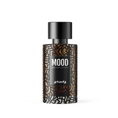 Mood Perfume Aroma Mood 100ml EDP Unisex — Black cap perfume bottle with a patterned gold and black label, featuring the text 'MOOD' and 'AROMA'.