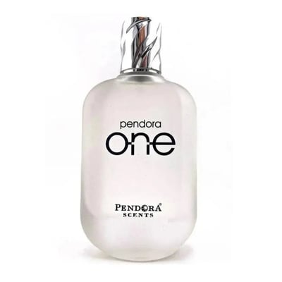 Pendora One Pendora Scents For Him — Clear glass perfume bottle with a textured silver cap, featuring black text 'pendora one' and 'PENDORA SCENTS' logo.
