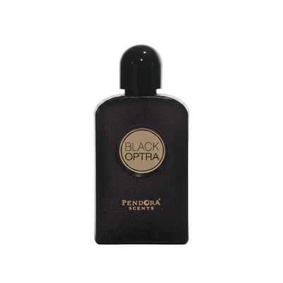 Paris Corner Black Optra by Paris Corner Pendora Scents – Black textured bottle with a gold circular label featuring 'BLACK OPTRA' and 'PENDORA SCENTS' text below, topped with a black cap.
