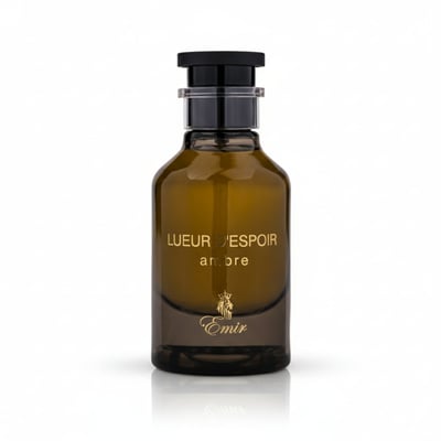 Paris Corner Lueur D Espoir Ambre by Emir Paris Corner 100ml — Amber glass perfume bottle with a black cap and gold lettering, featuring the Emir logo.